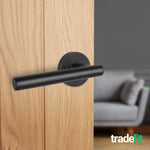 Olbia Matt Black Lever on Rose Door Handle Pack - 76mm Latch - tradefit - 7