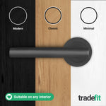 Olbia Matt Black Lever on Rose Door Handles - Medium Duty FD30/60 Rated - tradefit - 6