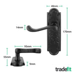 Ashtead Antique Black Iron Door Handle Pack - 64mm Latch - 76mm Hinges - tradefit - 2
