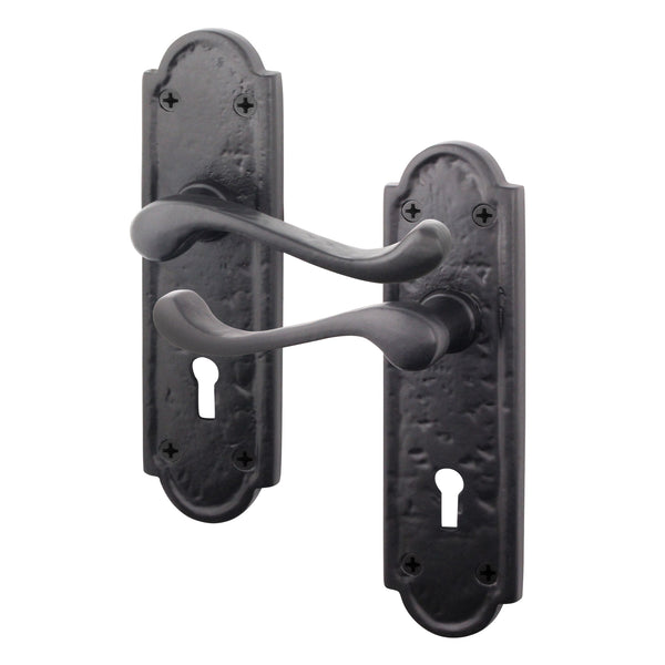 Ashtead Antique Black Iron Lever Lock Door Handles - Keyhole - tradefit - Featured Image