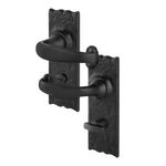 Black Iron Lever Door Handles on Backplate Traditional Canterbury Pattern Bathroom Set - 155x52mm - Black Antique Iron - tradefit - 1