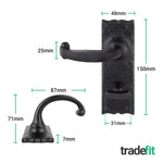 Black Iron Lever Door Handles on Backplate Traditional Canterbury Pattern Bathroom Pack - 155x52mm - 80mm Bathroom Lock x 76mm Hinge - Black Antique Iron - tradefit - 2