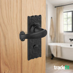 Black Iron Lever Door Handles on Backplate Traditional Canterbury Pattern Bathroom Set - 155x52mm - Black Antique Iron - tradefit - 4