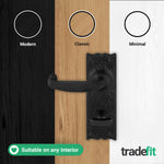 Black Iron Lever Door Handles on Backplate Traditional Canterbury Pattern Bathroom Pack - 155x52mm - 80mm Bathroom Lock x 76mm Hinge - Black Antique Iron - tradefit - 7
