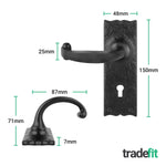 Black Iron Lever Door Handles on Backplate Traditional Canterbury Pattern Lock Pack - 150 x 47mm - 80mm Lock & 76mm Hinge - Black Antique Iron - tradefit - 2