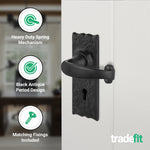 Black Iron Lever Door Handles on Backplate Traditional Canterbury Pattern Lock Pack - 150 x 47mm - 80mm Lock & 76mm Hinge - Black Antique Iron - tradefit - 4