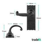 Black Iron Lever Door Handles on Backplate Traditional Canterbury Pattern Latch Pack - 155x52mm - 64mm Latch x 76mm Hinges - Black Antique Iron - tradefit - 2