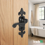 Fleur De Lys Antique Black Cast Iron Lever Door Handle Pack - 80mm Bathroom - tradefit - 6