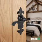Fleur De Lys Antique Black Cast Iron Lever Door Handle Pack - 76mm Latch - tradefit - 6