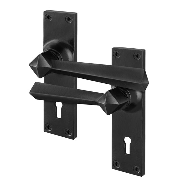 Tudor Antique Black Iron Lever Lock Door Handles - Keyhole - tradefit - Featured Image