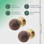 Beehive Rosewood/Brass Mortice/Rim Door Knob Kit - 76mm Latch - tradefit - 2