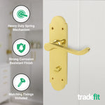 Victorian Rectory Polished Brass Lever Door Handle Pack - 64mm Bathroom Lock - tradefit - 4