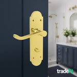 Victorian Rectory Polished Brass Lever Door Handle Pack - 64mm Bathroom Lock - tradefit - 6