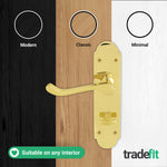 Victorian Rectory Polished Brass Lever Door Handle Pack - 64mm Bathroom Lock - tradefit - 7