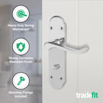 Victorian Rectory Polished Chrome Lever Door Handle Pack - 64mm Bathroom Lock - 76mm Hinges - tradefit - 4