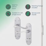 Victorian Rectory Satin Chrome Lever Door Handle Pack - 64mm Bathroom Lock - 76mm Hinges - tradefit - 3