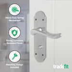 Victorian Rectory Satin Chrome Lever Door Handle Pack - 64mm Bathroom Lock - 76mm Hinges - tradefit - 4