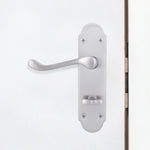 Victorian Rectory Satin Chrome Lever Door Handle Pack - 64mm Bathroom Lock - 76mm Hinges - tradefit - 6