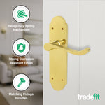 Victorian Rectory Polished Brass Lever Door Handle Pack - 64mm Latch - 76mm Hinges - tradefit - 4