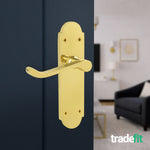 Victorian Rectory Polished Brass Door Handle Pack - 78mm Latch - 76mm Hinges - tradefit - 6