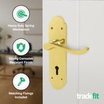 Victorian Rectory Polished Brass Door Handle Pack - 80mm 3 Lever Sashlock - 76mm Hinges - tradefit - 4