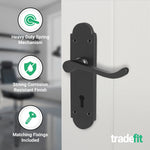 Victorian Rectory Matt Black Lever Door Handle Pack - 64mm Sashlock - 76mm Hinges - tradefit - 4