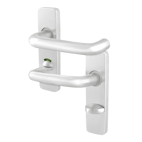 19mm Return To Door RTD Fire Rated Round Bar Lever Handle - Bathroom Set - 153mm - Satin Aluminium - tradefit