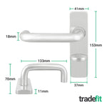 Return to Door Lever on Backplate Satin Aluminium Door Handle Kit - Medium Duty - 80mm Bathroom Lock - tradefit - 2