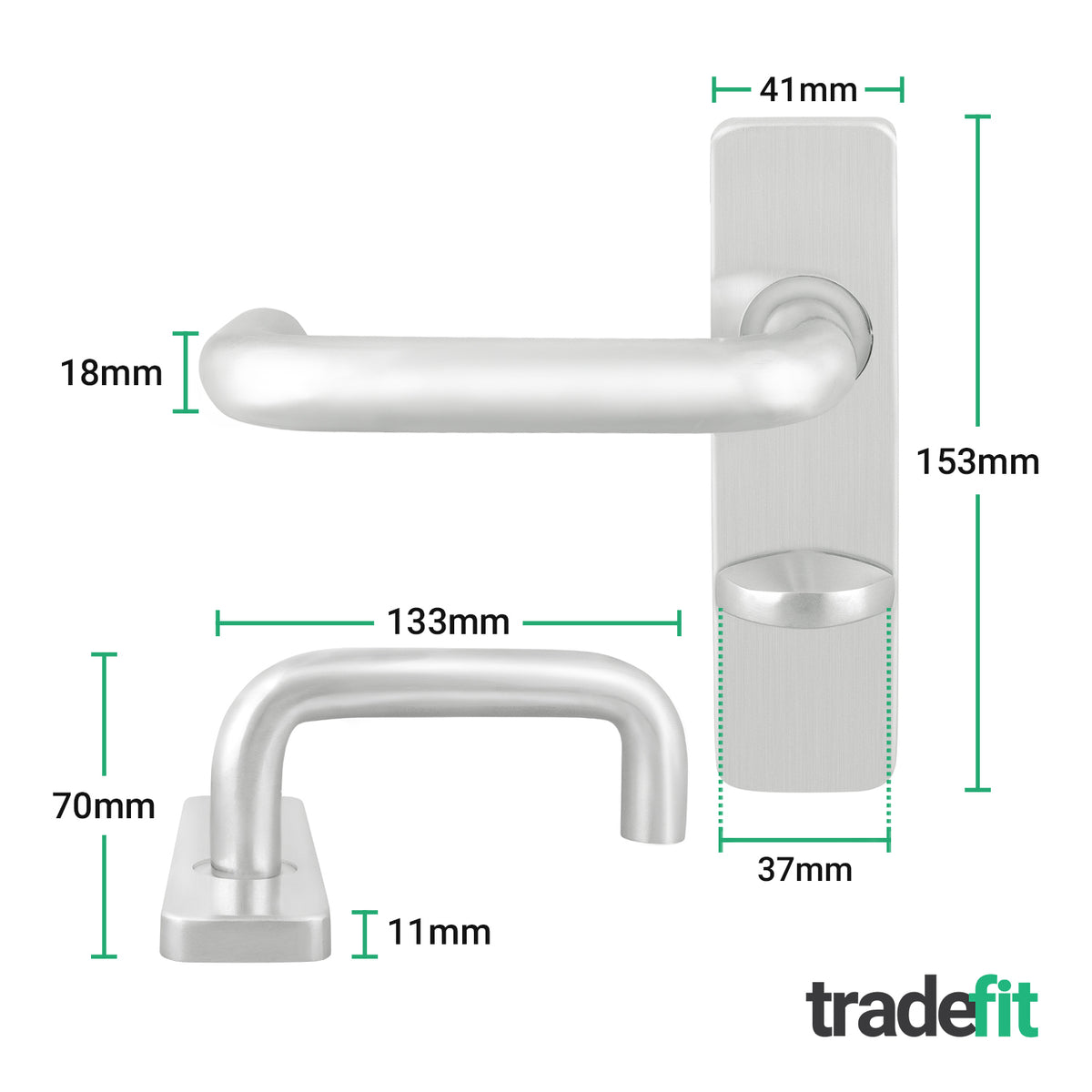 19mm Return To Door RTD Fire Rated Round Bar Lever Handle - Bathroom Set - 153mm - Satin Aluminium - tradefit