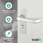 Return to Door Lever on Backplate Satin Aluminium Door Handle Kit - Medium Duty FD30/60 - 80mm Bathroom Lock - tradefit - 5