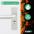 19mm Return To Door RTD Fire Rated Round Bar Lever Handle - Bathroom Set - 153mm - Satin Aluminium - tradefit