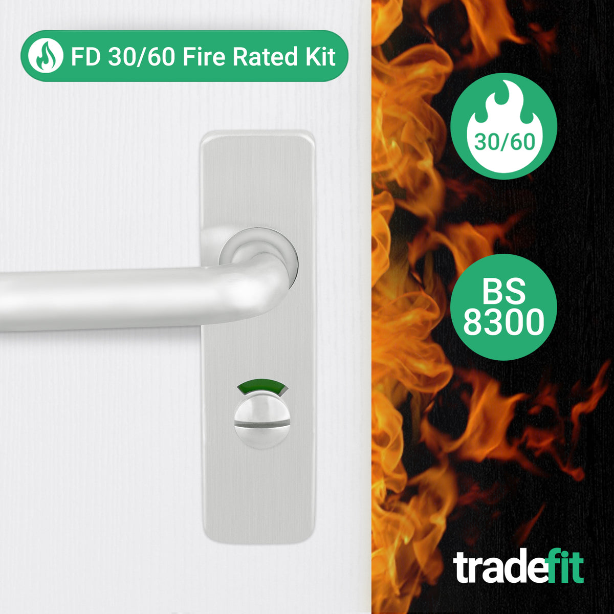 19mm Return To Door RTD Fire Rated Round Bar Lever Handle - Bathroom Set - 153mm - Satin Aluminium - tradefit