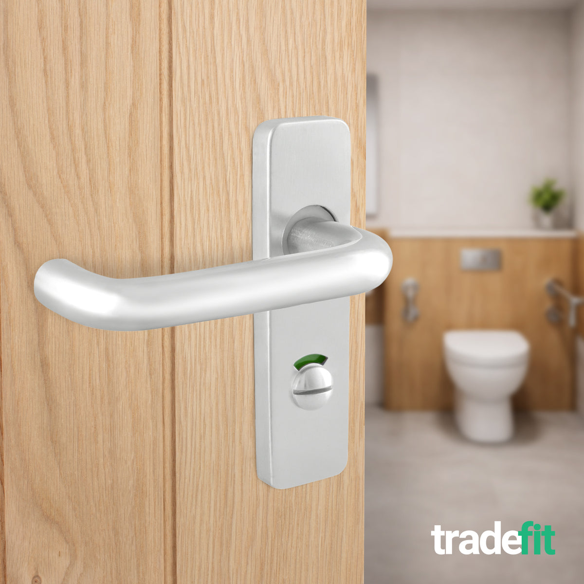 19mm Return To Door RTD Fire Rated Round Bar Lever Handle - Bathroom Set - 153mm - Satin Aluminium - tradefit