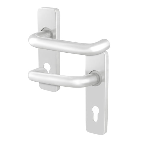 19mm Return To Door RTD Fire Rated Round Bar Lever Handle - Euro Lock Set - 153mm - Satin Aluminium - tradefit