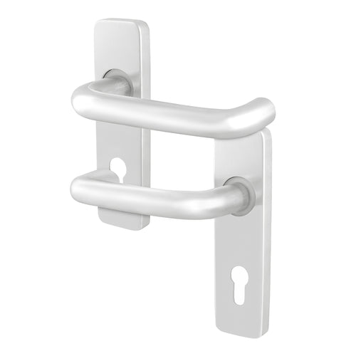 19mm Return To Door RTD Fire Rated Round Bar Lever Handle - Euro Lock Set - 153mm - Satin Aluminium - tradefit