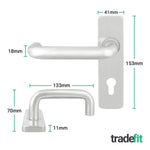 Return to Door Lever on Backplate Satin Aluminium Door Handle Kit - Medium Duty - 80mm Euro Sashlock and Thumbturn Cylinder - Keyed Alike - tradefit - 2