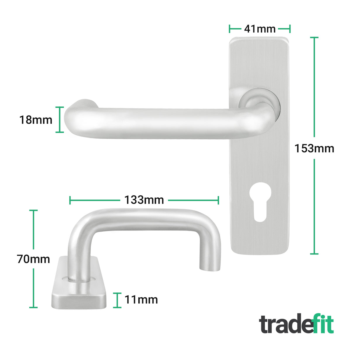 19mm Return To Door RTD Fire Rated Round Bar Lever Handle - Euro Lock Set - 153mm - Satin Aluminium - tradefit