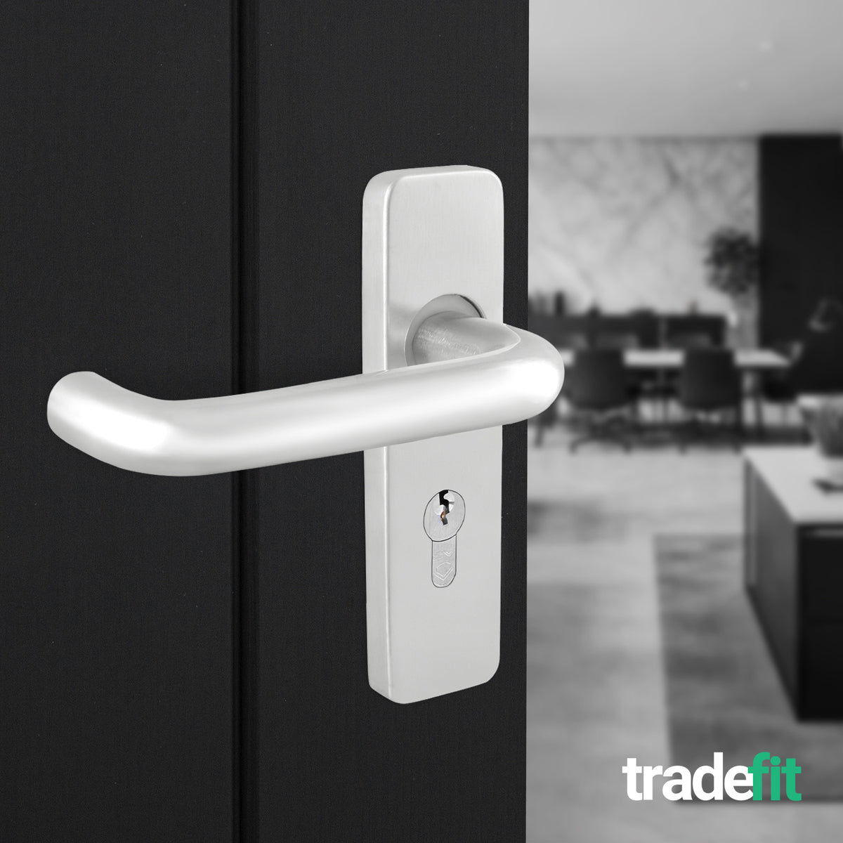 19mm Return To Door RTD Fire Rated Round Bar Lever Handle - Euro Lock Set - 153mm - Satin Aluminium - tradefit