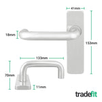 Return to Door Lever on Backplate Satin Aluminium Door Handle Kit - Medium Duty - 76mm Latch - tradefit - 2