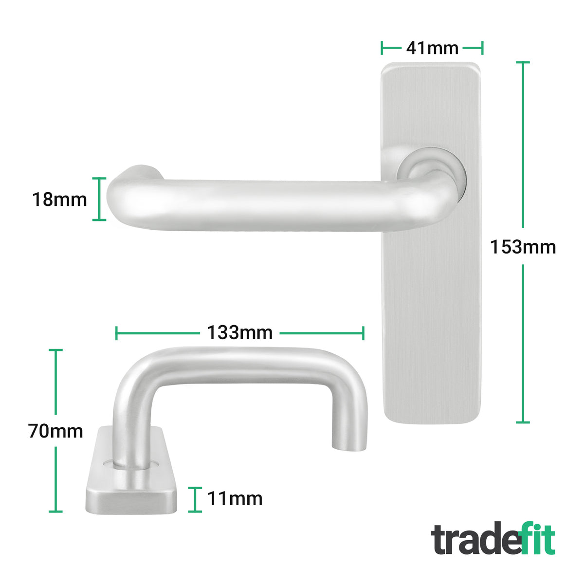 19mm Return To Door RTD Fire Rated Round Bar Lever Handle - Latch Set - 153mm - Satin Aluminium - tradefit