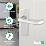 Return to Door Lever on Backplate Satin Aluminium Door Handle Kit - Medium Duty - 76mm Latch - tradefit - 4
