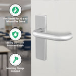 Return to Door Lever on Backplate Satin Aluminium Door Handle Kit - Medium Duty FD30/60 - 76mm Latch - tradefit - 5