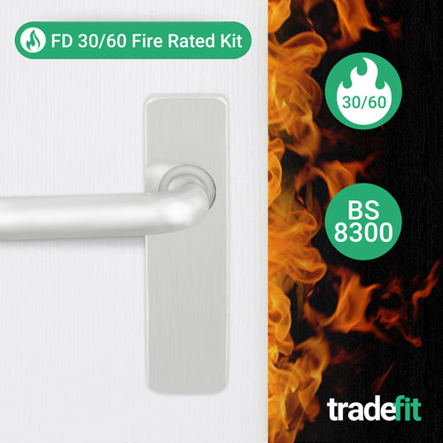 19mm Return To Door RTD Fire Rated Round Bar Lever Handle - Latch Set - 153mm - Satin Aluminium - tradefit