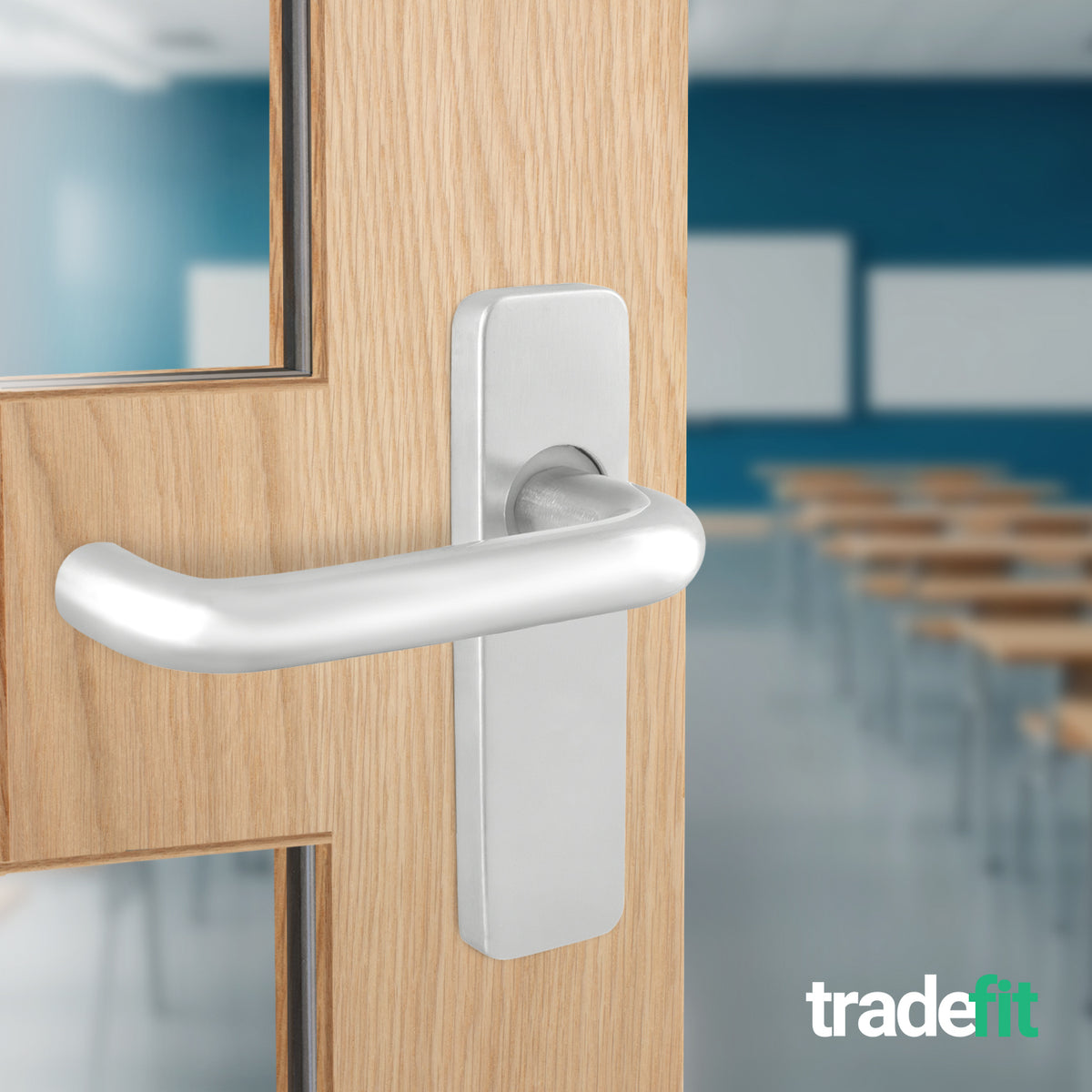 19mm Return To Door RTD Fire Rated Round Bar Lever Handle - Latch Set - 153mm - Satin Aluminium - tradefit