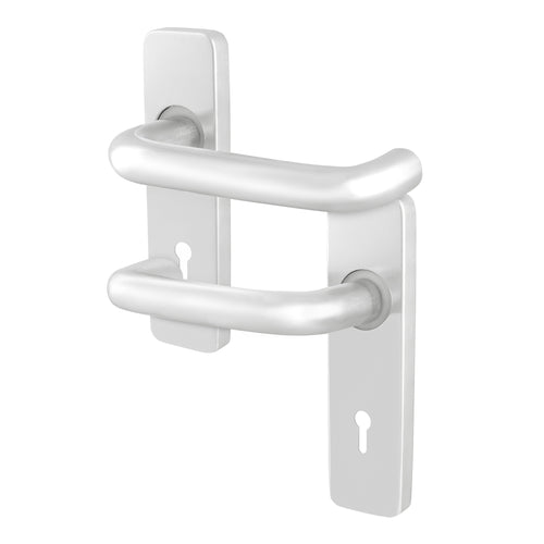19mm Return To Door RTD Fire Rated Round Bar Lever Handle - Lock Set - 153mm - Satin Aluminium - tradefit