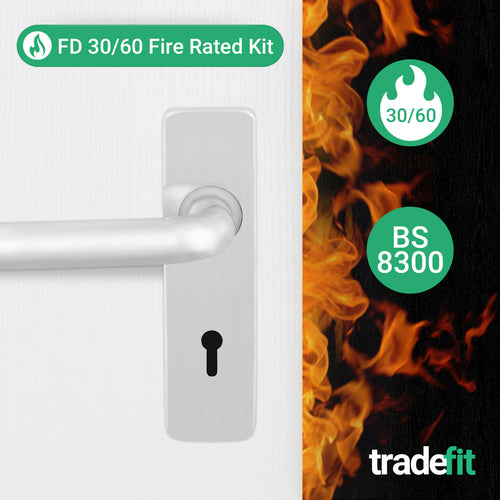 19mm Return To Door RTD Fire Rated Round Bar Lever Handle - Lock Set - 153mm - Satin Aluminium - tradefit