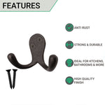 Double Robe Hook Iron Victorian British Pattern - 52mm - Pewter Polished Iron - tradefit - 2