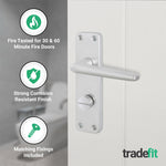 Satin Aluminium Contract Lever Bathroom Handle Kit - Medium Duty FD30/60 - 80mm Latch - tradefit - 5