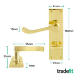 Victorian Scroll Polished Brass Lever Door Handle Pack - 64mm Bathroom Lock - tradefit - 2