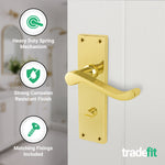Victorian Scroll Polished Brass Lever Door Handle Pack - 64mm Bathroom Lock - tradefit - 4